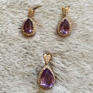 Earrings + Pendant with Genuine Amethysts on Gold-Plated Sterling Silver